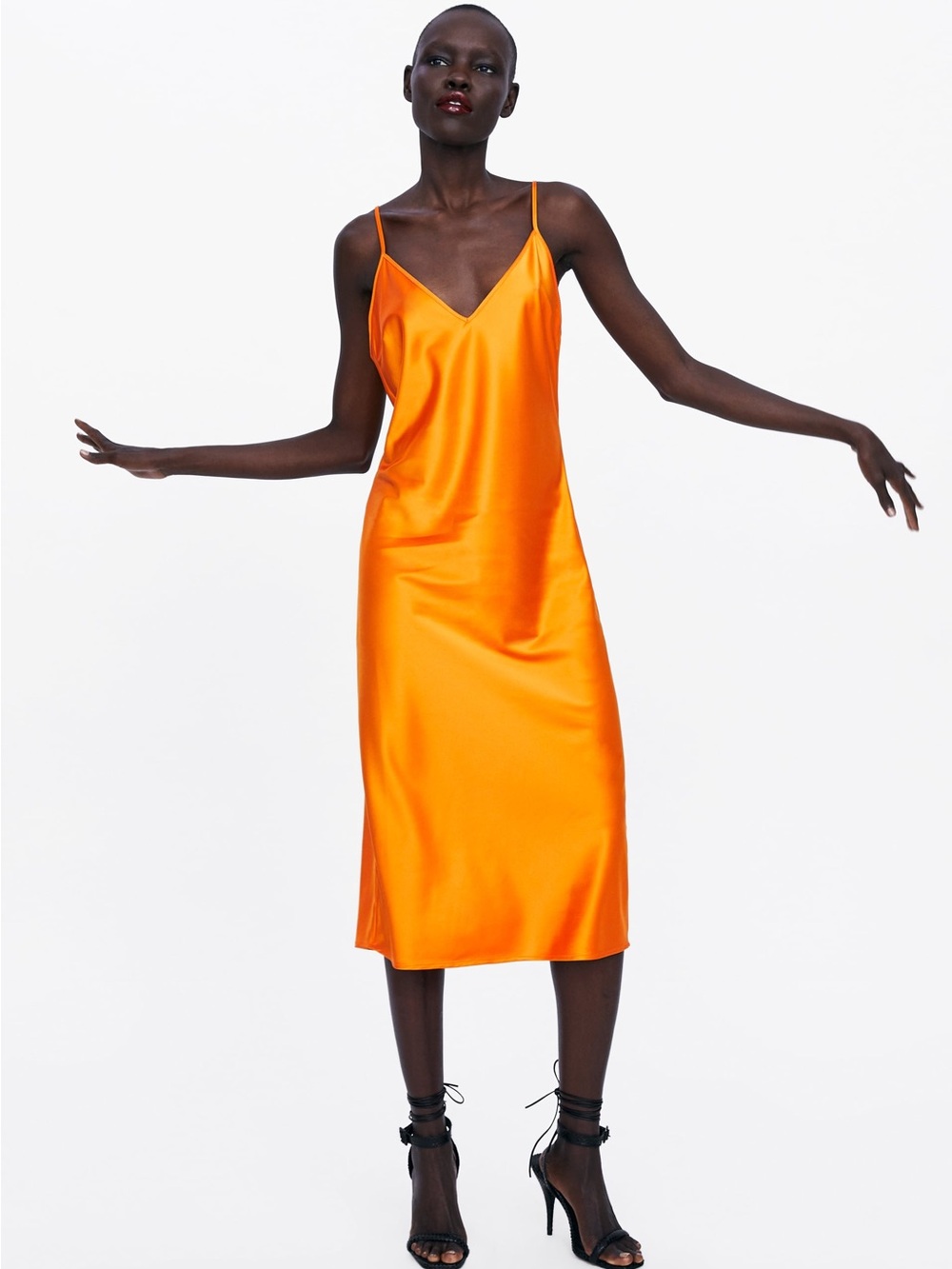 Zara Orange Midi Slip Dress Spaghetti Straps Large